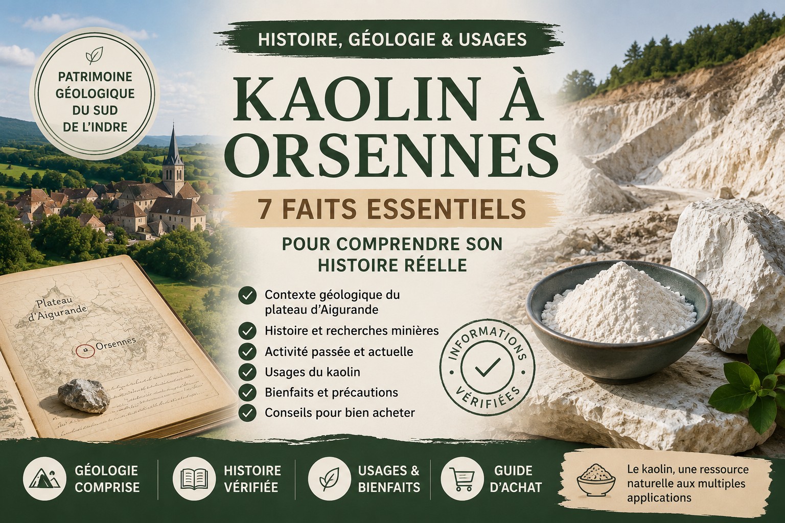 Illustration du kaolin à Orsennes montrant le paysage du plateau d'Aigurande et le patrimoine géologique du sud de l'Indre.